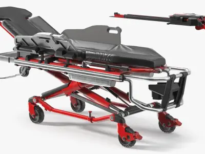  Automatic Medical Cot With Loading Guide Black Red Rigged 