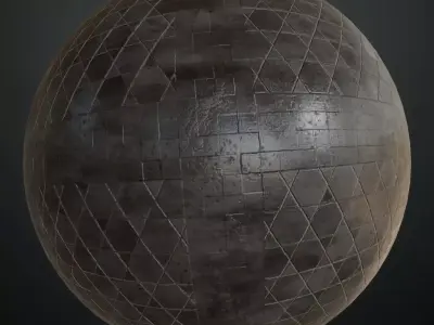Industrial Weathered Black Geometric Stone Tiles PBR Seamless Texture