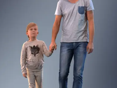 Father and daughter walking 3D model