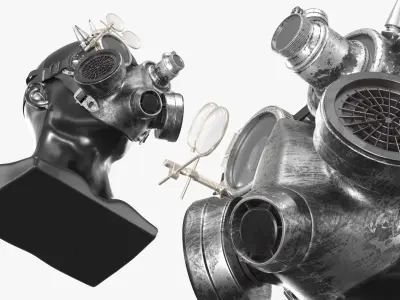  Desert Steampunk Respirator Protective Gear with Head Mannequin Silver Old 