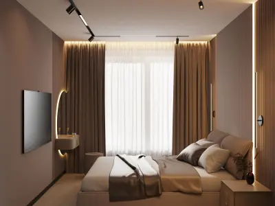 Bedroom in beige and gray tones 3D model