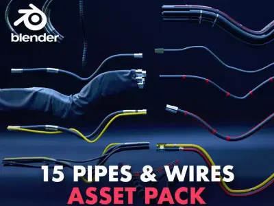 Pipes and wires asset pack Low-poly 3D model