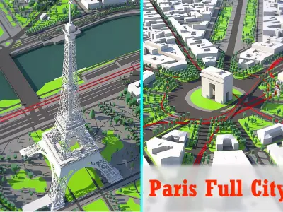 Paris city Low-poly 3D model