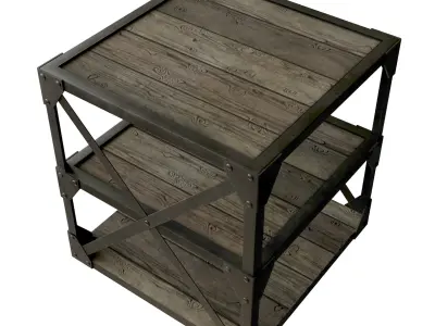 Industrial Steel Shell Table Wood Low Poly Low-poly 3D model