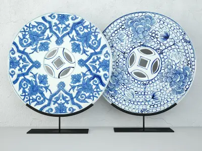 Blue and White Ceramic Disks Collection 3D Model Pack
