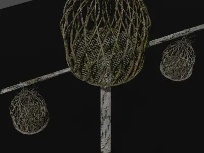 Forest - Wooden Tripple Street Lamp Lantern Low-poly 3D model