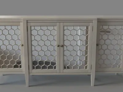 Four Door Storage Sideboard With Honeycomb Pattern White 3D model