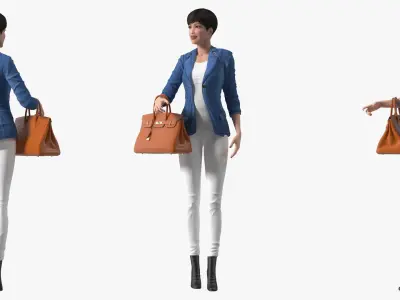 Asian Street Fashion Woman with Hermes Birkin Bag 3D model