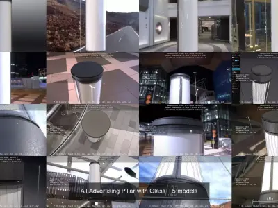 All Advertising Pillar with Glass  3D Model Pack