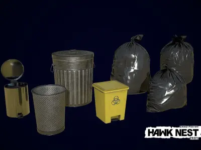 Trash Bin Collection Low-poly 3D model