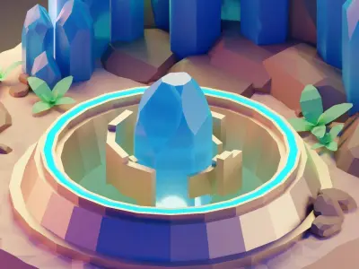 low poly Gameasset4 crystal in middle of desert Low-poly 3D model