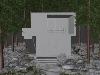 Modern Forest Cabin Exterior Visualization Scene Low-poly 3D model