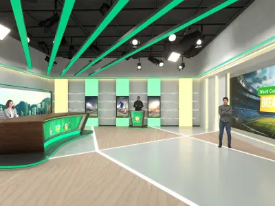 Virtual News TV studio Low-poly 3D model