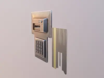 Door electric lock keypad and card reader Low-poly 3D model
