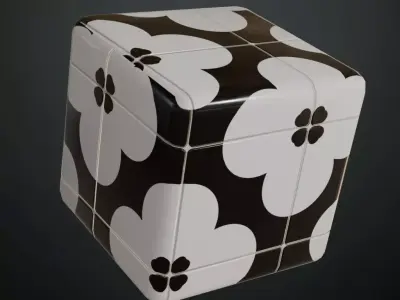 Modern Retro Black and White Floral Graphic Tiles PBR Seamless Texture