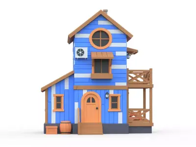 Wooden House A with UV Low-poly 3D model