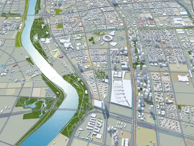 Nanjing China 100km AI Low-poly 3D model