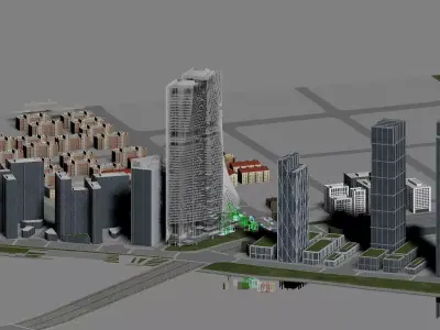 Curved Glass Skyscraper with Terraced Asian Garden Podium 3D model