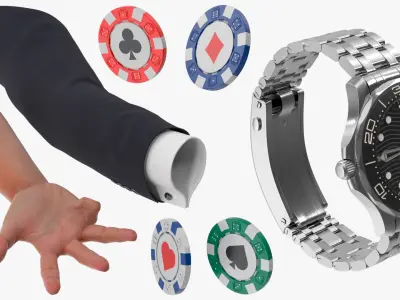  Poker Chips in Businessman Hand 