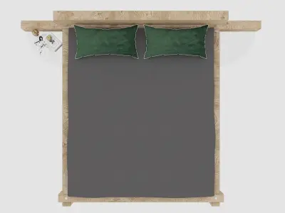 Solid Wood Frame Bed 3D Model - Light Coloured Wood- Game Ready Low-poly 3D model