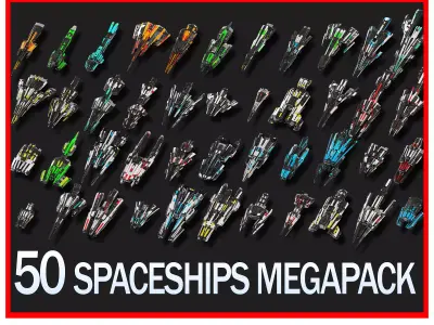 50 Lowpoly Sci Fi Spaceship Kitbash Bundle Megapack Low-poly 3D model
