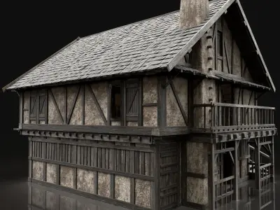 ENTERABLE AAA NEXT GEN MEDIEVAL CITY TOWN HOUSE VILLAGE Low-poly 3D model