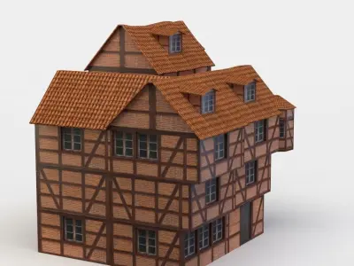 House half-timbered Low-poly 3D model