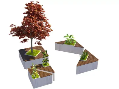 Modular Triangular Bench Planter 3D Model Low-poly 3D model
