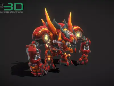 Fantasy RPG Fire Meka Low-poly 3D model