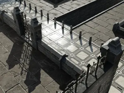 modular street construction in steampunk gothic style Low-poly 3D model