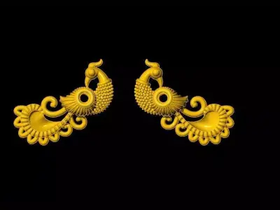 peckok pair of gold and peacock earrings 3D print model
