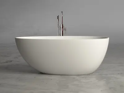 Freestanding resin oval bathtub with floor-mounted tap 11 3D model