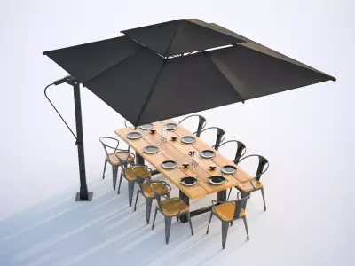 Big set of restaurant of restaurant tables 3D model