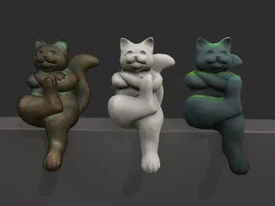 Sitting Cat Sculpture with Textures Low-poly 3D model