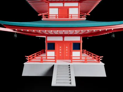 Japanese pagoda temple Low-poly 3D model