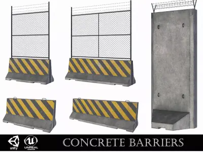 Set of 5 Concrete Barriers Low-poly 3D model