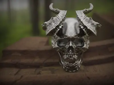 Realistic Ring Demon Skull with Horns 3D print model