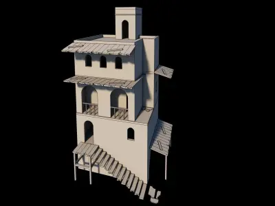  Old 3-level house Low-poly 3D model