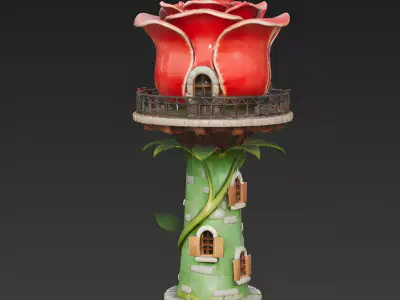 Bloom-Bastion Enchanted Rose Tower 3D Model Low-poly 3D model
