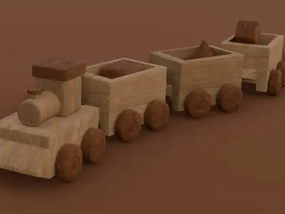Wooden Train 2 3D Model  Low-poly 3D model