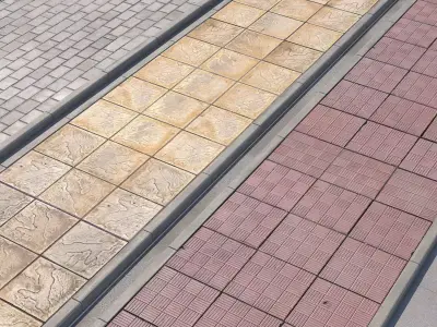 pavement sidewalk tiles Low-poly 3D model
