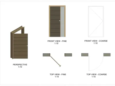 Single Door - Horizontal Lines -12 Handles - Revit 2020  3D model