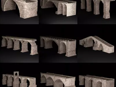 BRIDGE ROMAN GREEK ANCIENT ROAD RAIL TRACK OLD STONE COLLECTION Low-poly 3D model