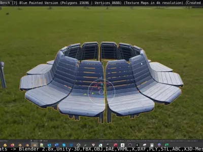  Round Tree Bench - 7 - Blue Painted Version  Low-poly 3D model