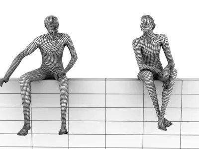 Two unique seated human sculpture models Low-poly 3D model