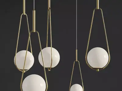 Pendant Lamp Loop Brass White Opaque Glass 3D model