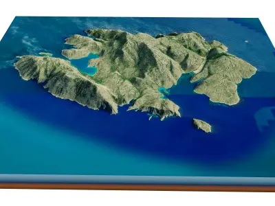 Kyra Panagia Island 3D model terrain Low-poly 3D model