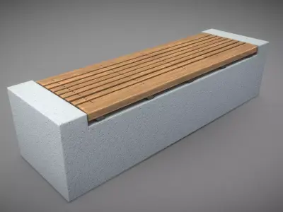 Bench -6- Wood on Concrete Block 2 Low-poly 3D model