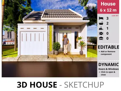 House 6x12m code 561 - Sketchup 3D model 3D model 3D model