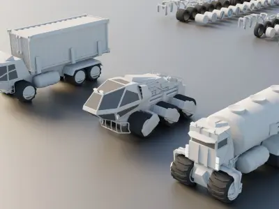 Lowpoly Scifi Vehicle Truck KitBash Low-poly 3D model